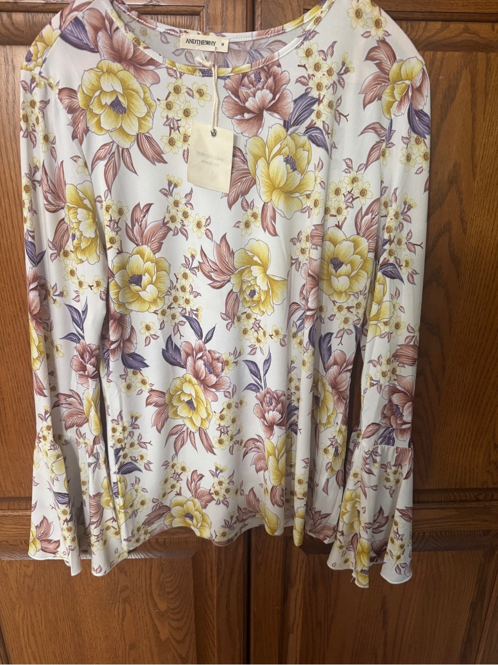 Andthewhy Floral Long Sleeve Top in Yellow & Mauve